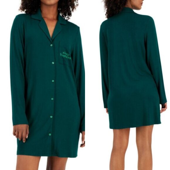 Jenni Notched-Collar Long-Sleeve Sleepshirt - Sleep Happens Green NWT XL - Picture 1 of 7